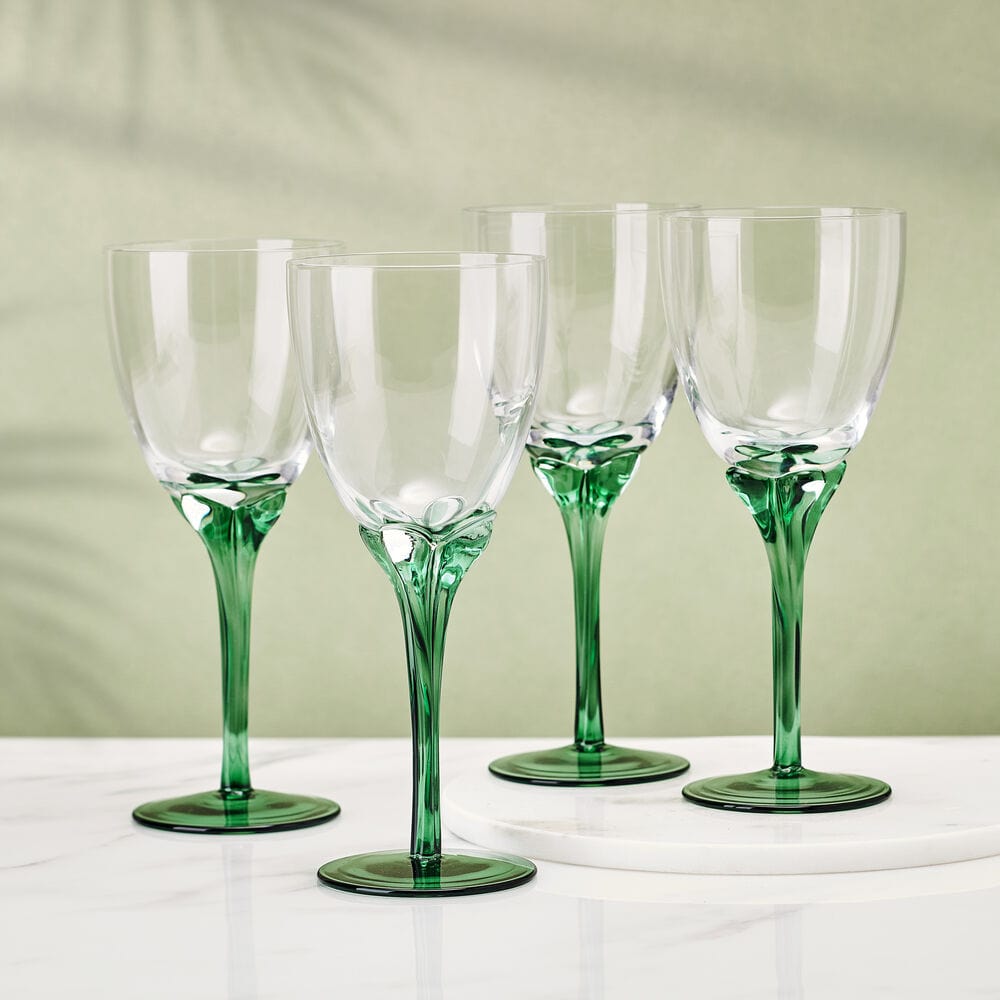 Fitz & Floyd Set of 4 Jardin Wine Glasses, 14 Oz, Green