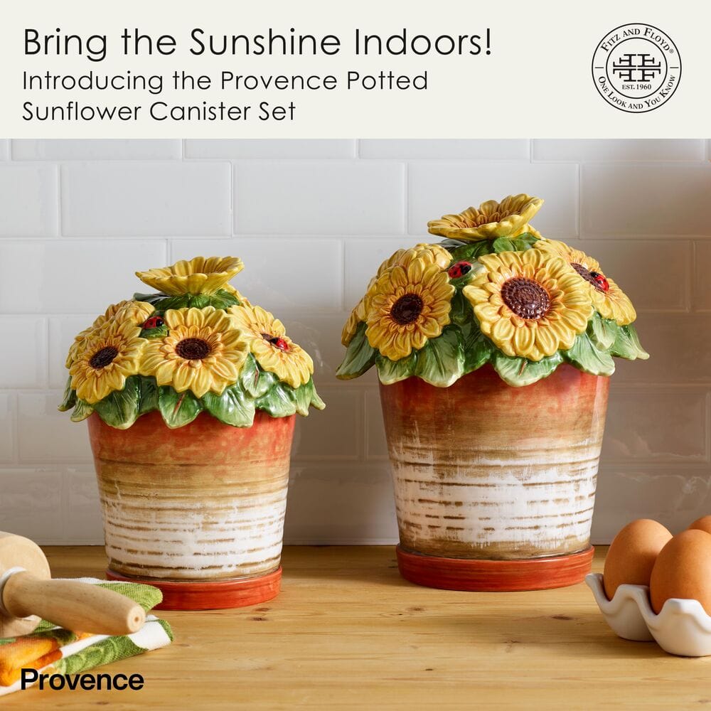 Provence Sunflower Pots Sealed Set of 2 Canisters