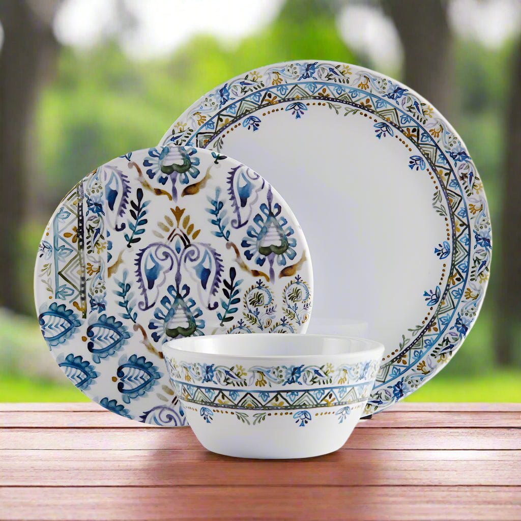 Azure Outdoor Melamine 12 Piece Dinnerware Set, Service for 4