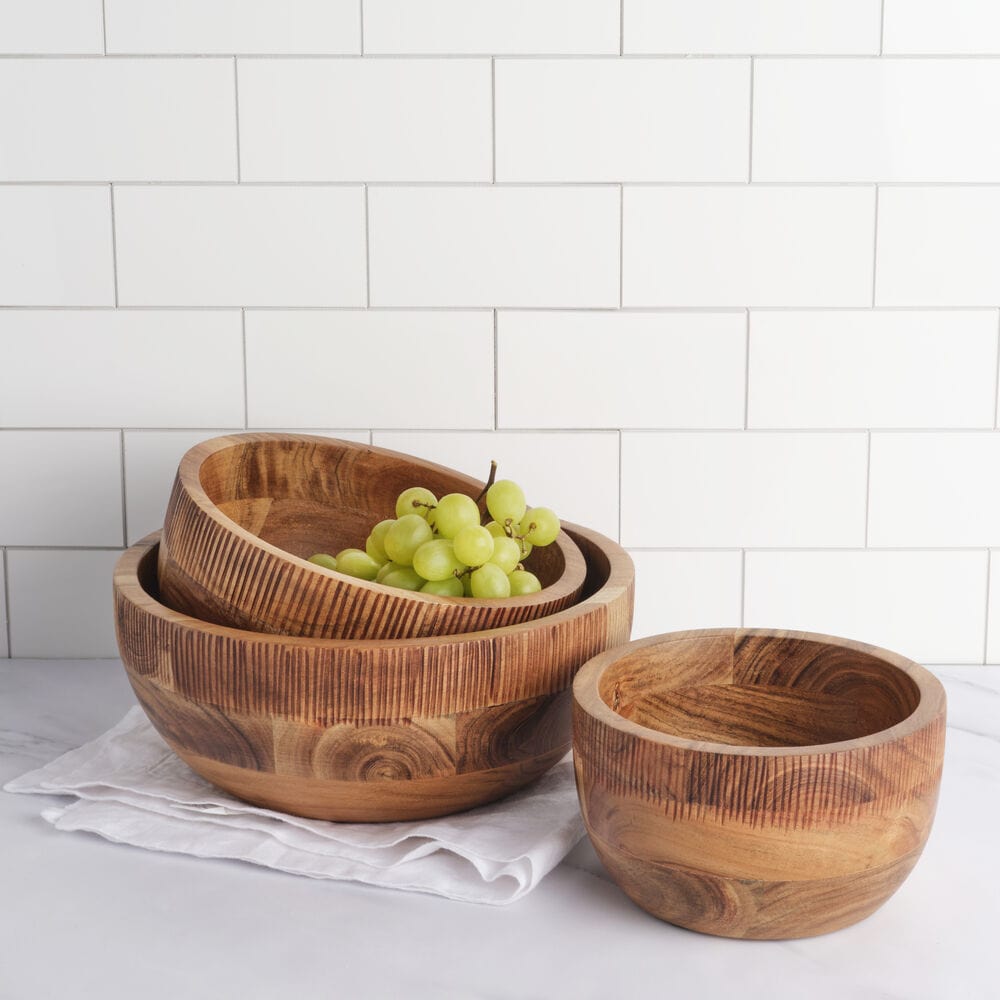 Caleb Acacia Wood Set of 3 Serve Bowls