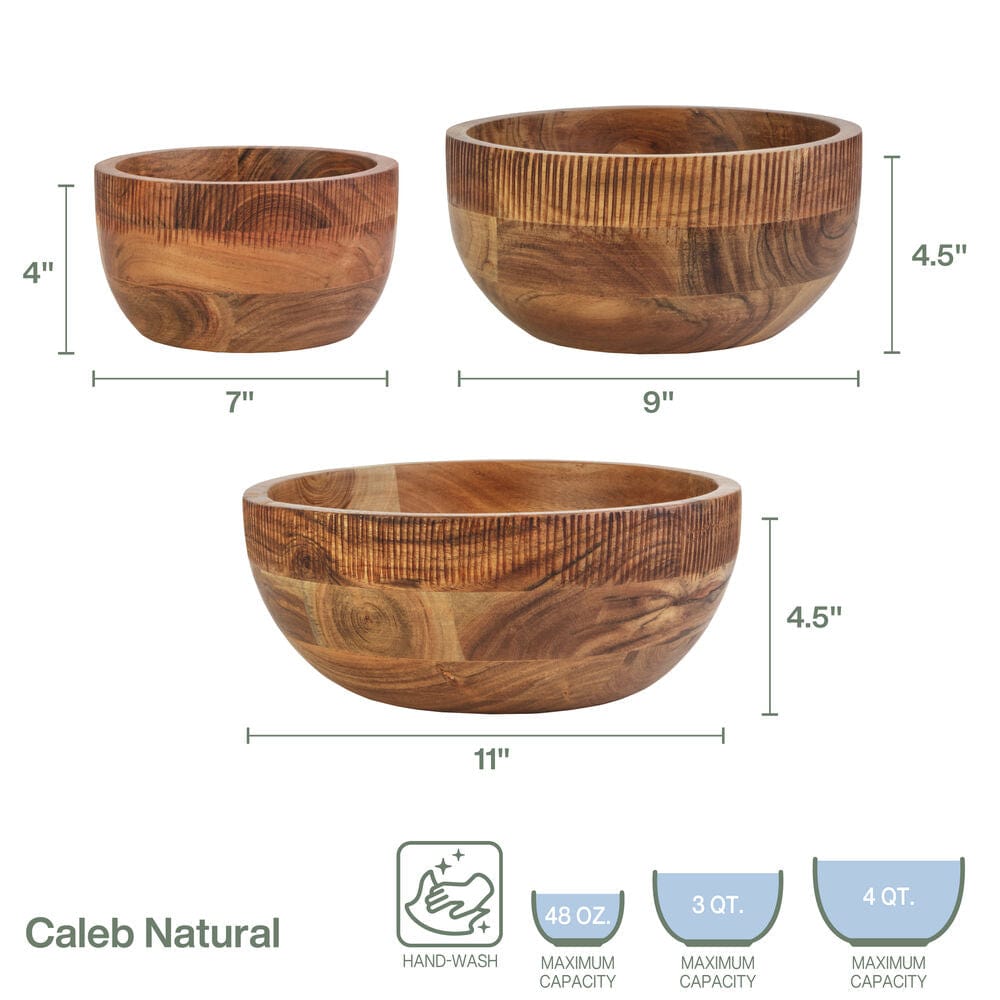 Caleb Acacia Wood Set of 3 Serve Bowls