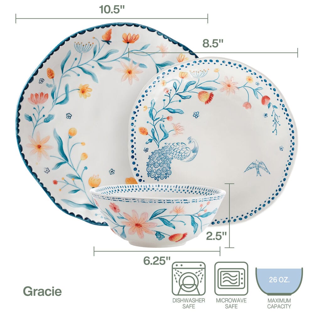 Gracie 12 Piece Dinnerware Set, Service for 4