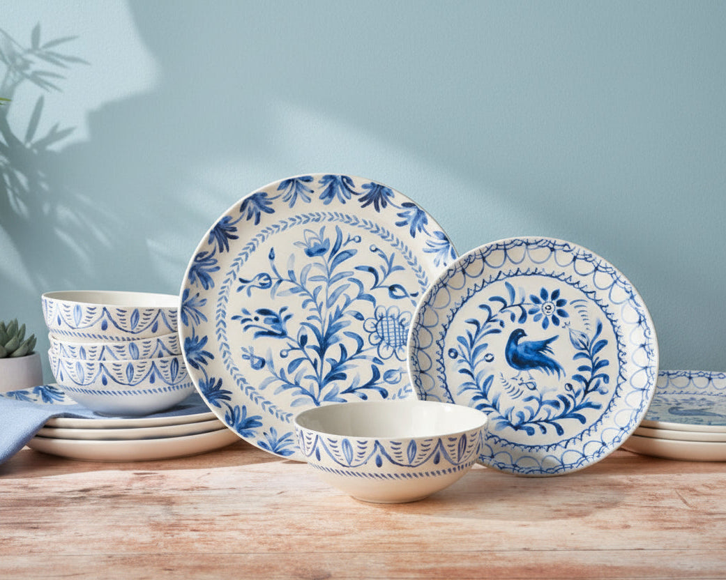 Sicily Blue 12 Piece Dinnerware Set, Service for 4