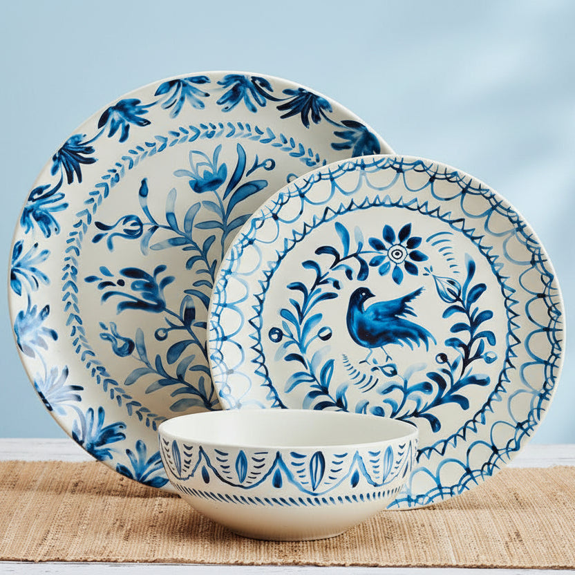 Sicily Blue 12 Piece Dinnerware Set, Service for 4