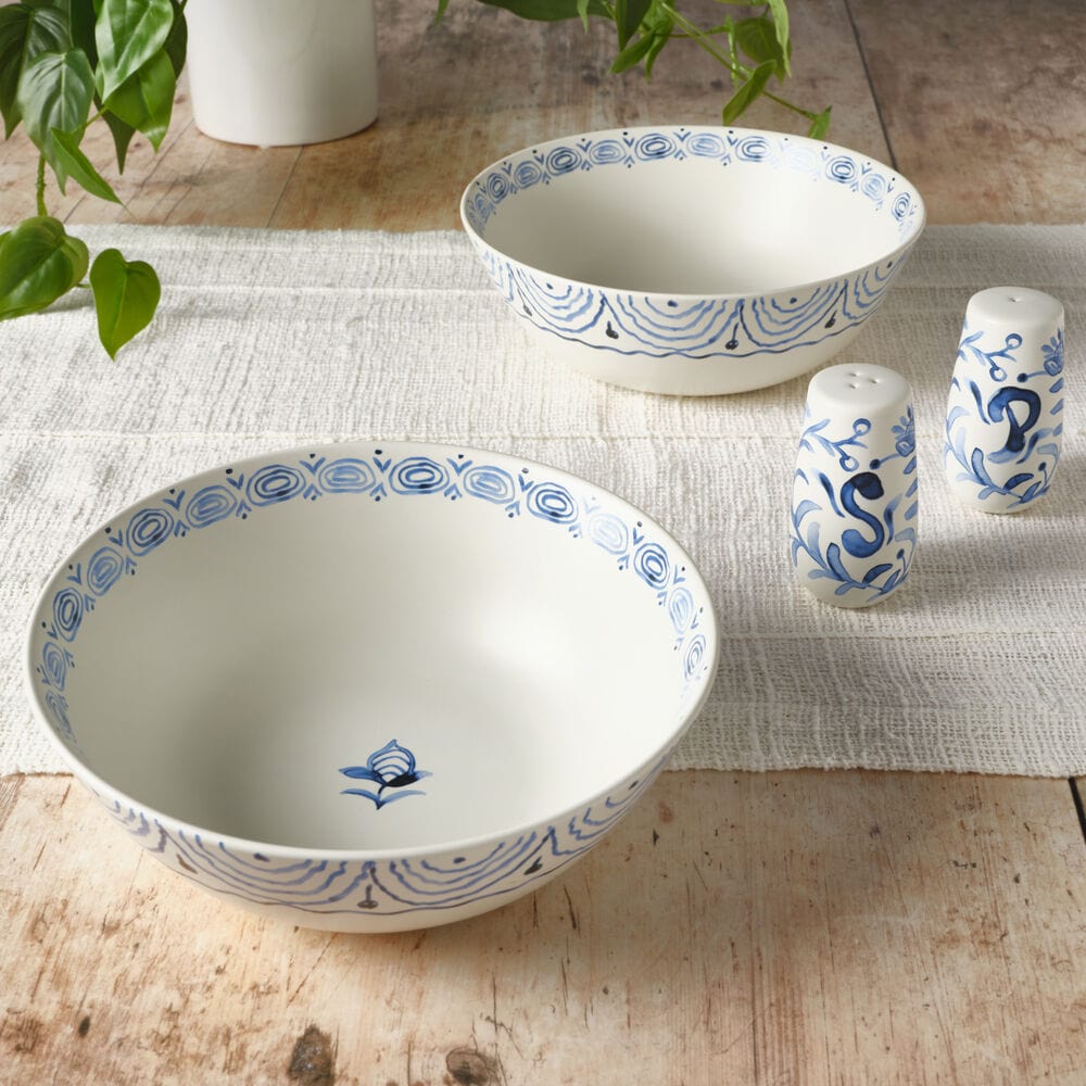 Sicily Blue Set of Serving Bowls with Salt and Pepper Set