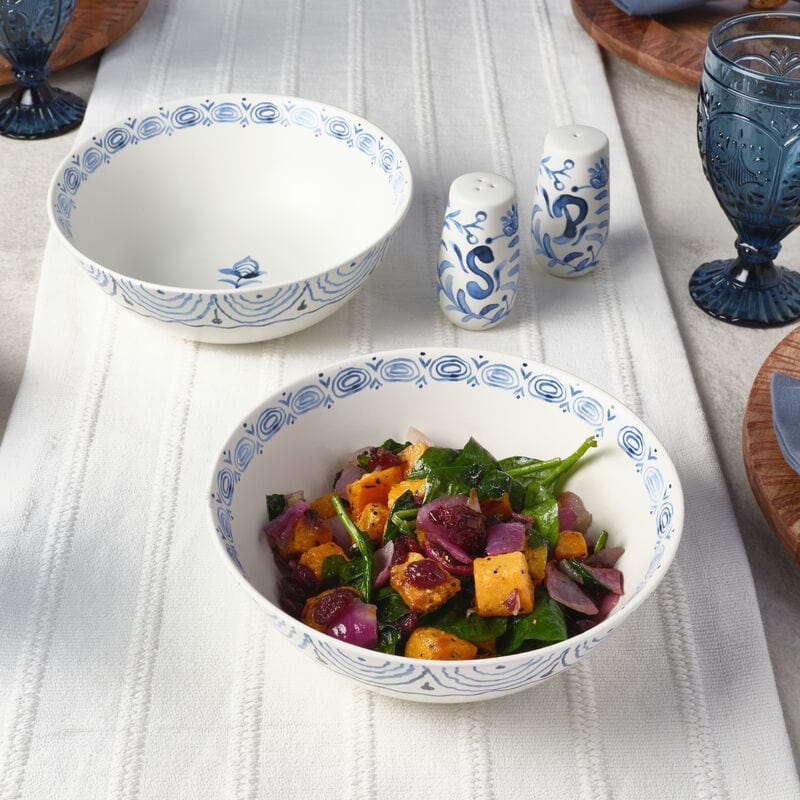 Sicily Blue Set of 2 Serving Bowls with Salt and Pepper Set