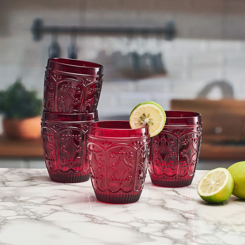 Trestle Double Old Fashioned Glasses Set of 4, Red