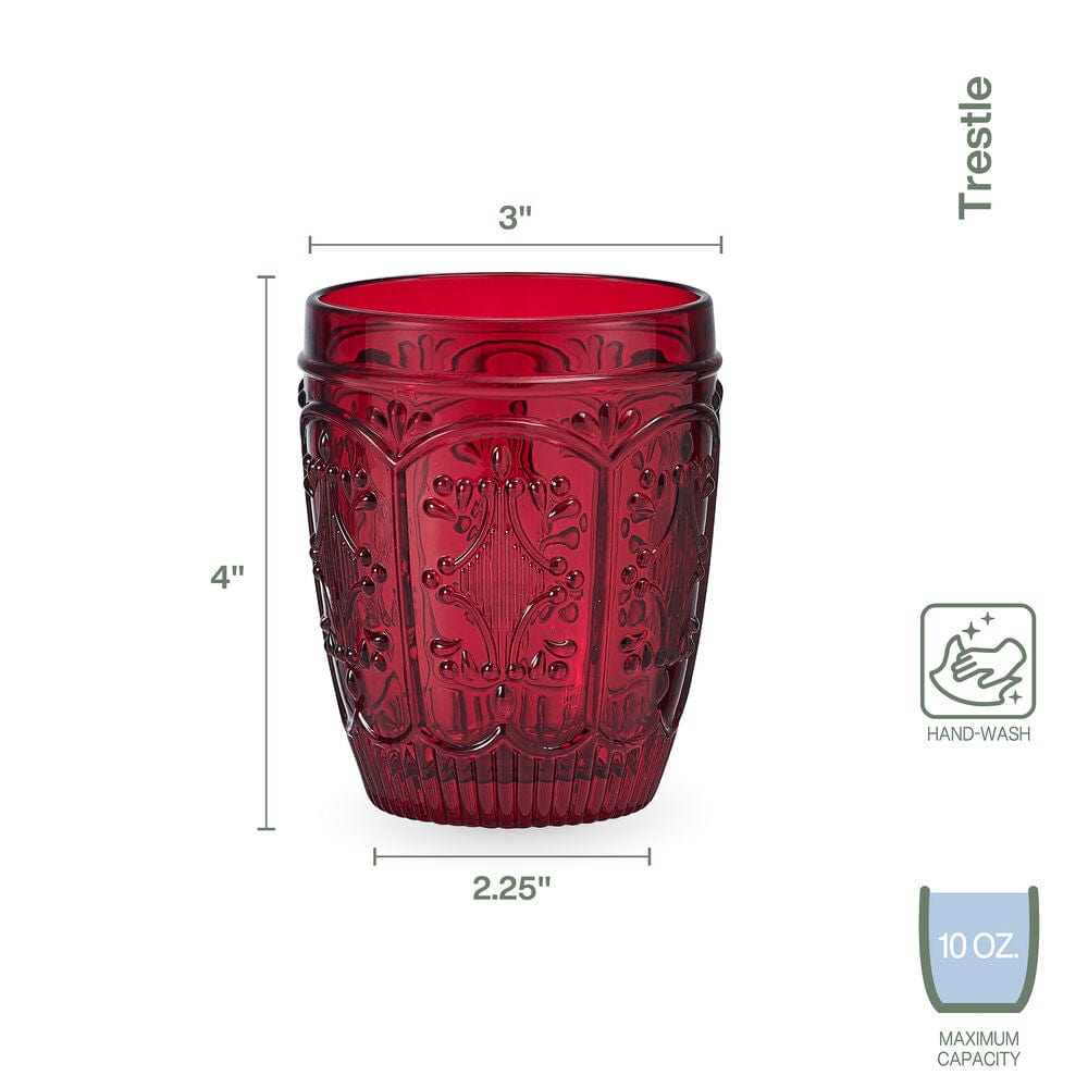 Trestle Double Old Fashioned Glasses Set of 4, Red