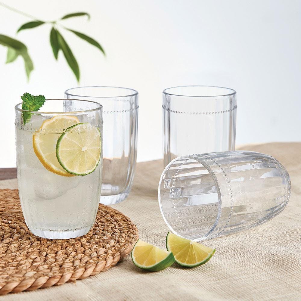 Fitz and Floyd Set of 4 Beaded 12 oz Highball Glasses