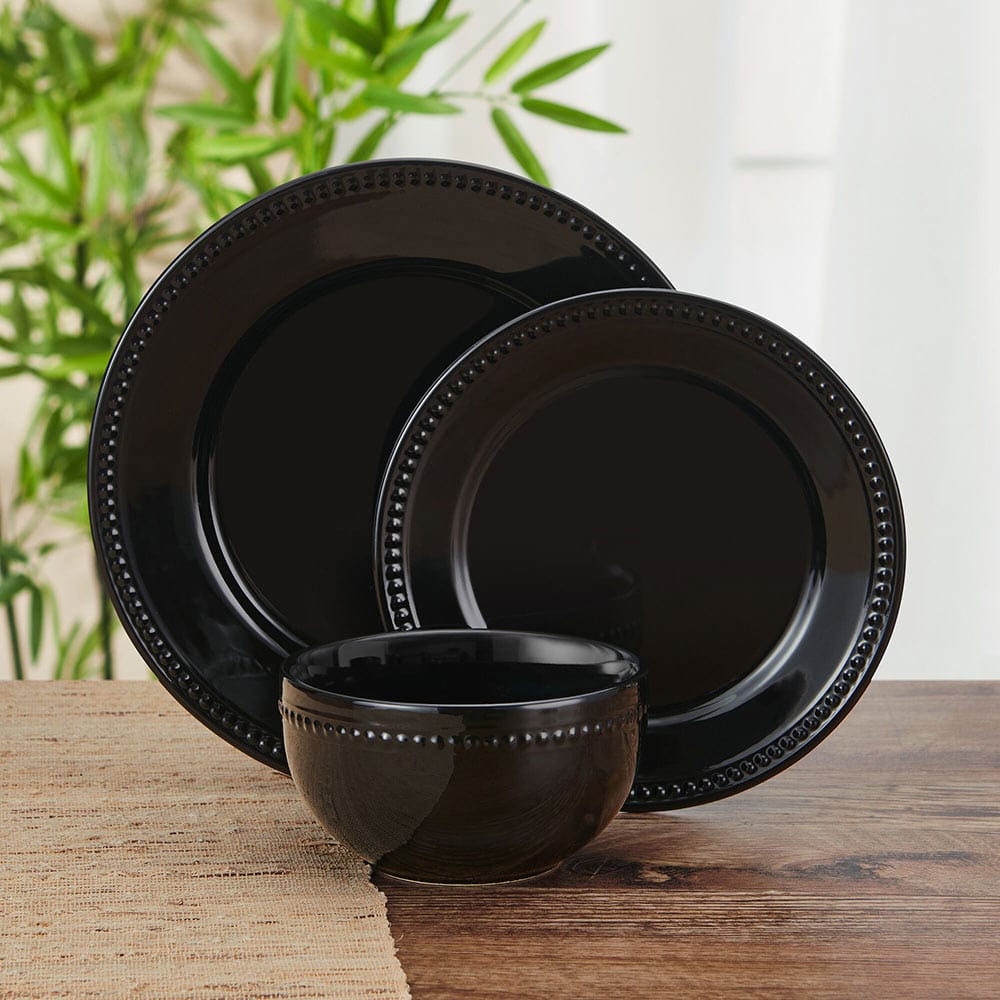 Fitz and Floyd Classic Black Beaded 12-Piece Dinnerware Set, Service for 4
