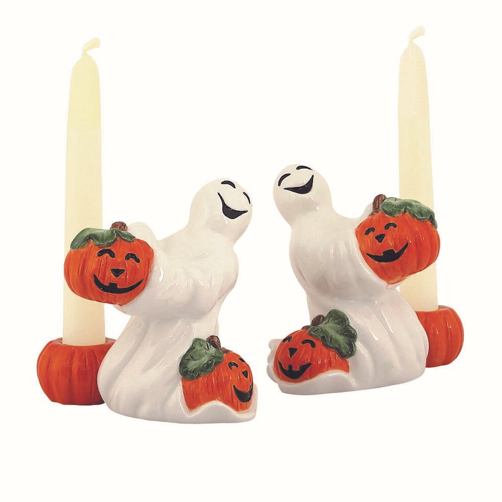 Halloween Pumpkin and Ghost Candleholders, Set of 2