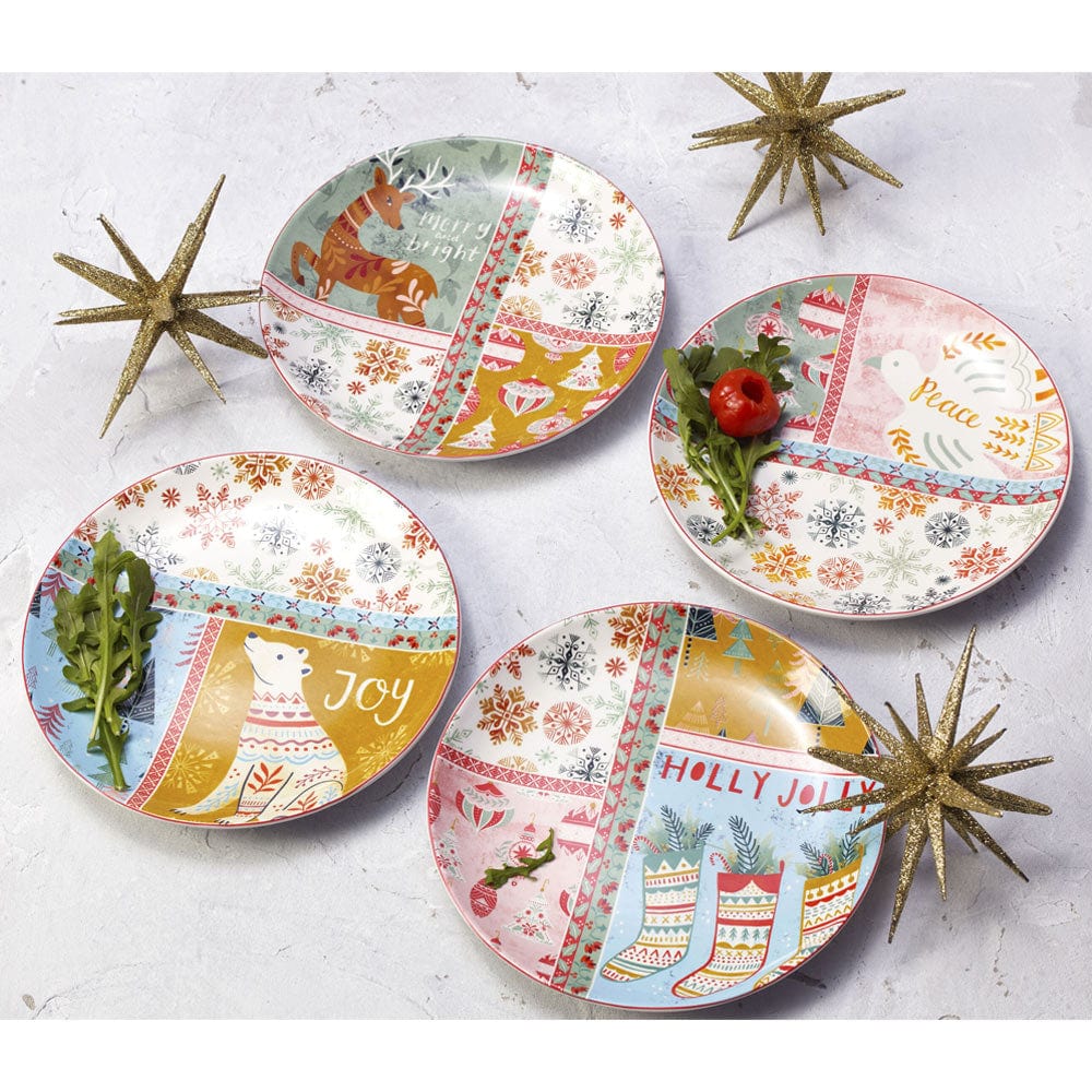 Cottage Christmas Set of 4 Appetizer Plates Fitz and Floyd