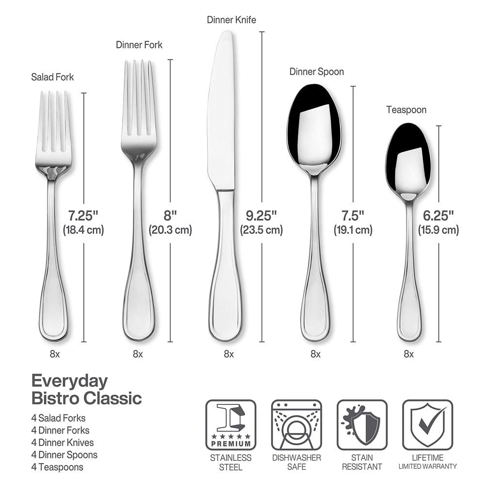 Everyday Bistro Classic 20 Piece Flatware Set, Service for 4