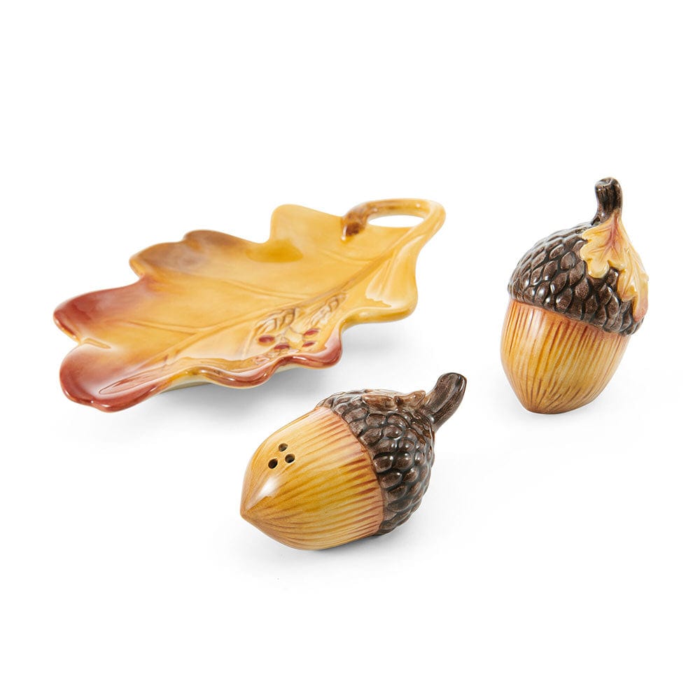 Harvest Acorn Salt and Pepper Set with Tray