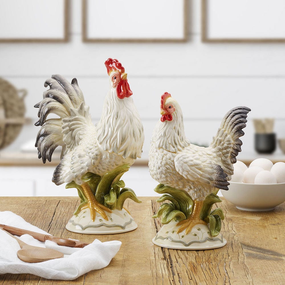 Lantana Rooster and Hen Figurines, Set of 2