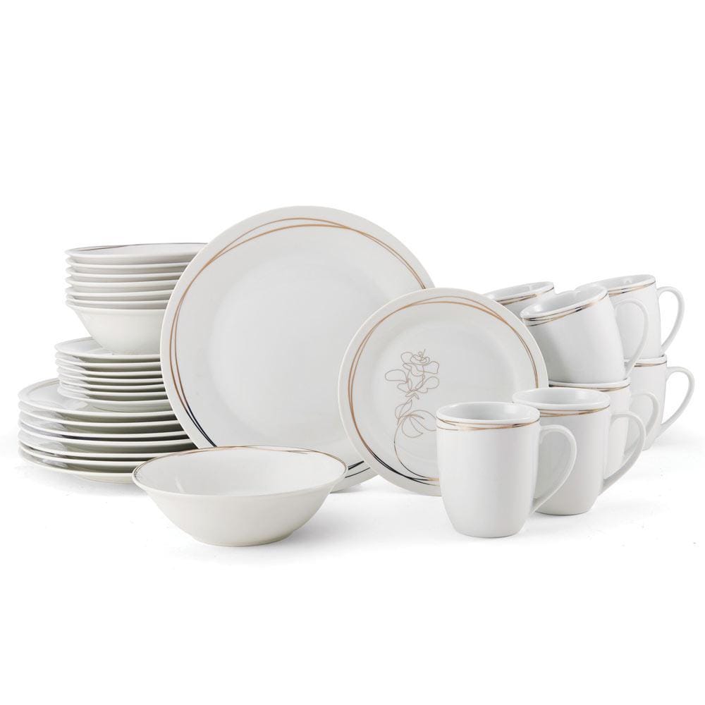 Flora 32-Piece White Porcelain Dinnerware Set with 8-Piece Dinner