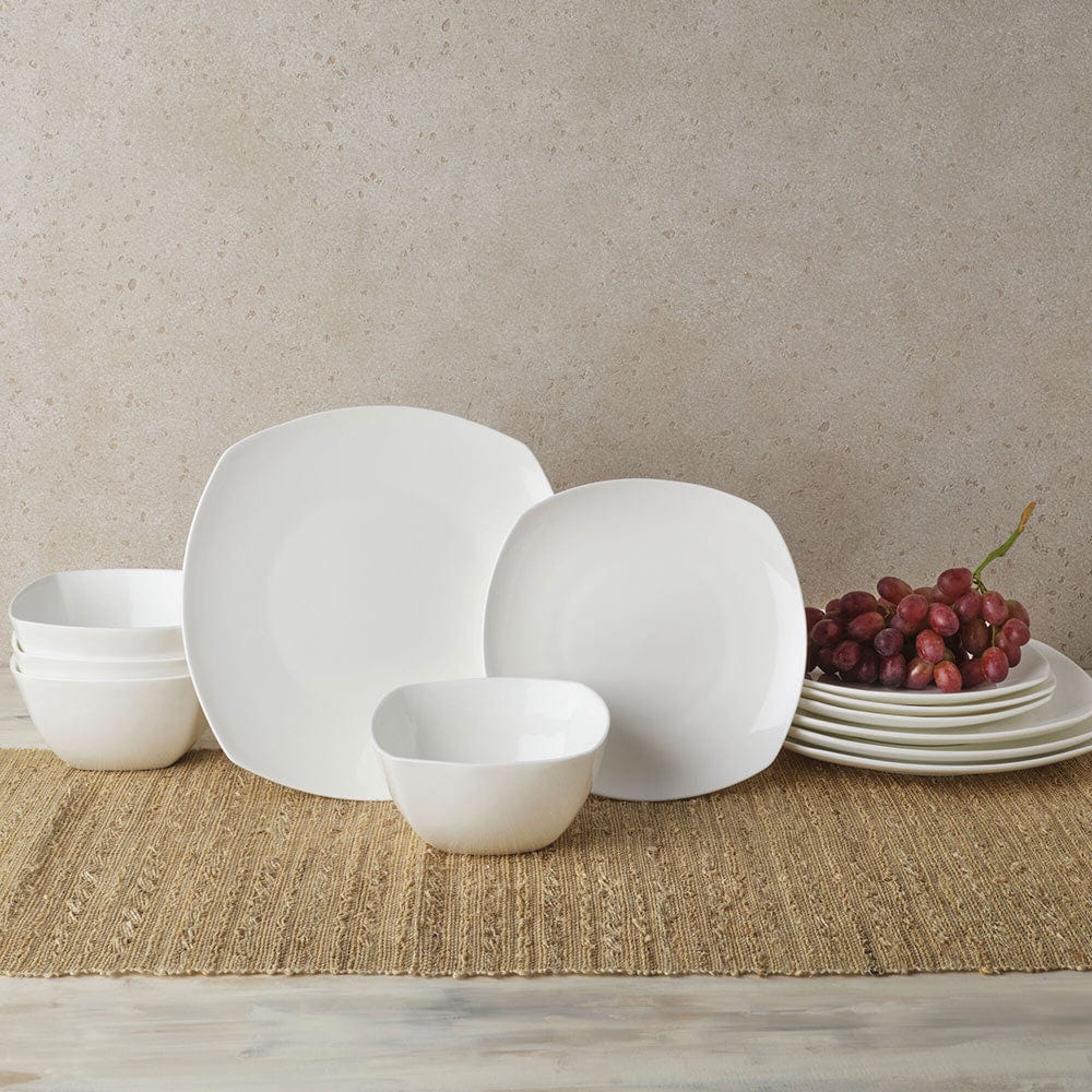 Nevaeh White Soft Square 12 Piece Dinnerware Set, Service for 4
