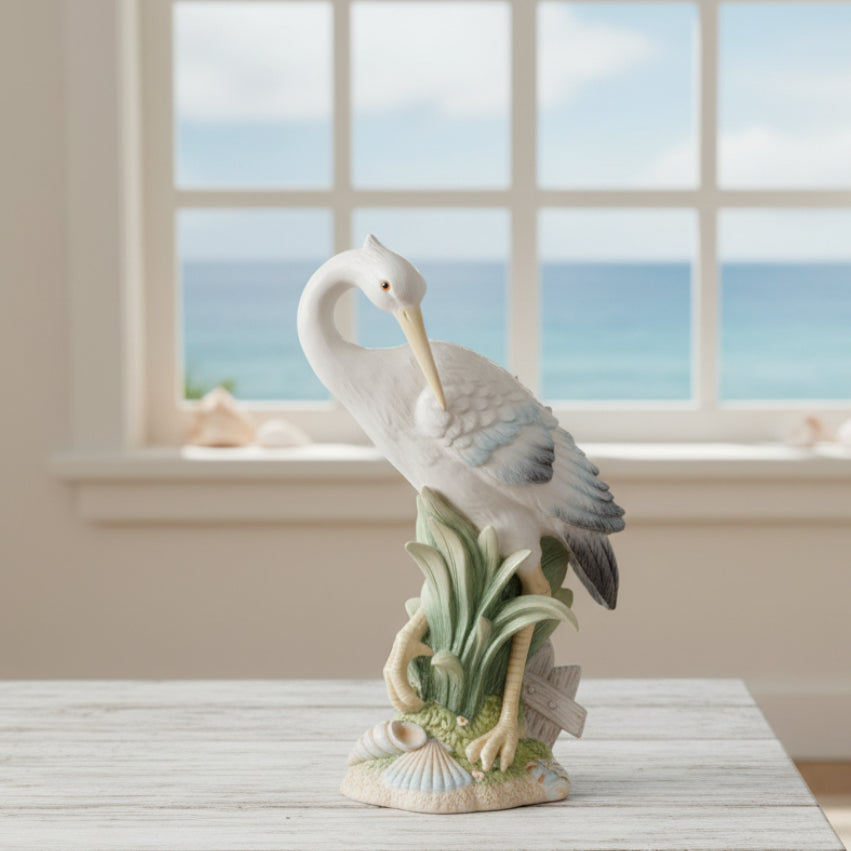 Newport Home Tall Egret Facing Backward 14.25 IN