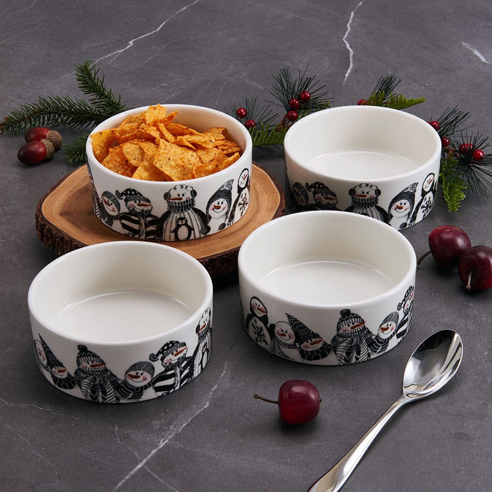 Fitz and Floyd Snow Days Collection Dessert Snack Bowls Set of 4