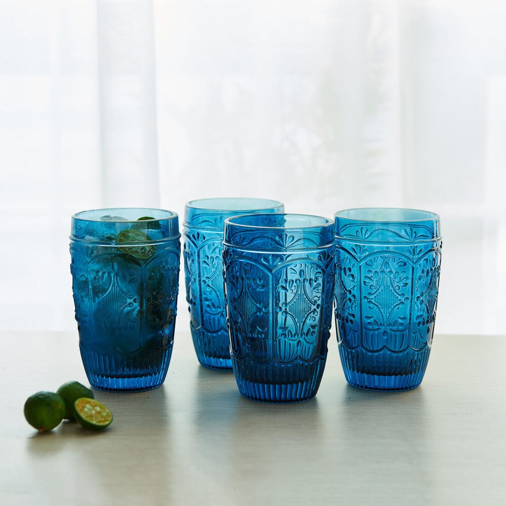 Trestle Highball Glasses Set of 4, Indigo