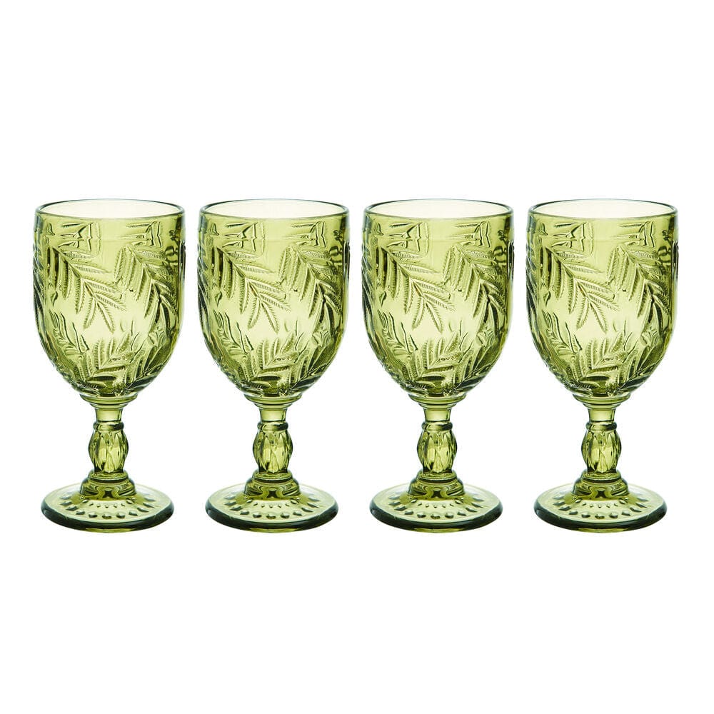 Fitz and Floyd Villa Palm Wine Goblet, Set of 4, Green