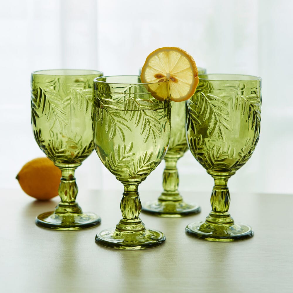 Fitz and Floyd Villa Palm Wine Goblet, Set of 4, Green