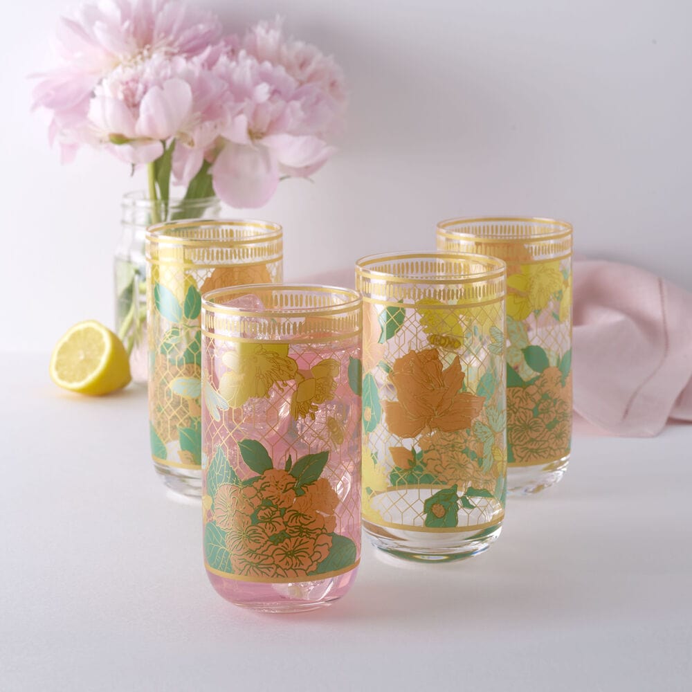 Vintage Vibe Highball Drinking Glasses Set of 4