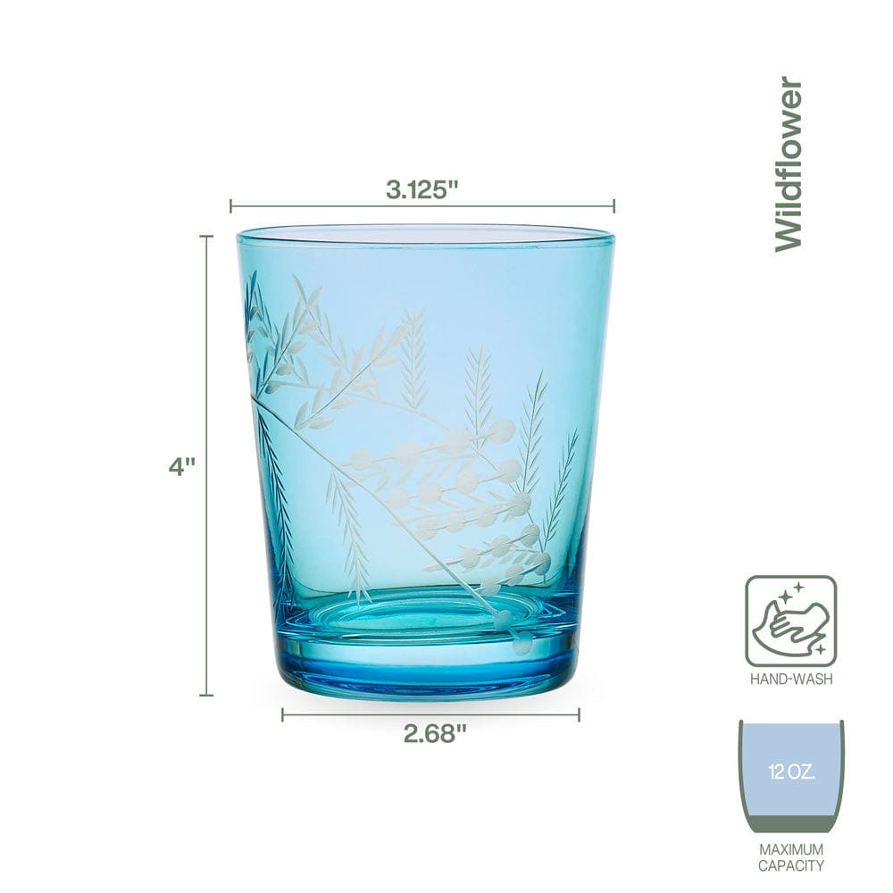 Wildflower Double Old Fashioned Glasses Set of 4, Blue