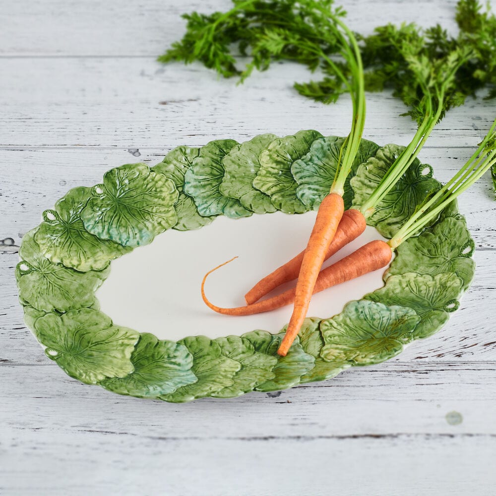 La Fleur Green Leaves Serving Platter, 15 IN