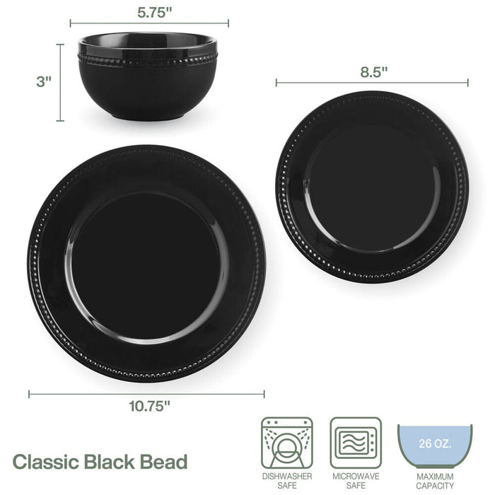 Beaded Tableware Classic Black Beaded 12 Piece Dinnerware Set, Service for 4