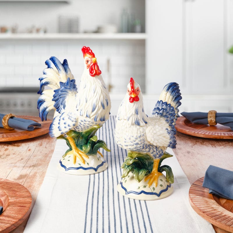 Sicily Blue Rooster and Hen Figurine Set