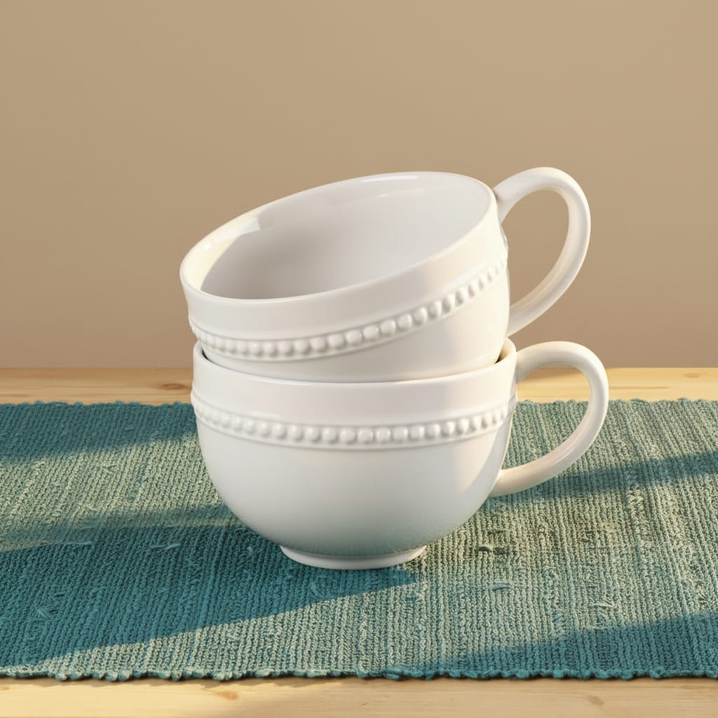 Everyday White® Set of 2 Beaded Soup Mug