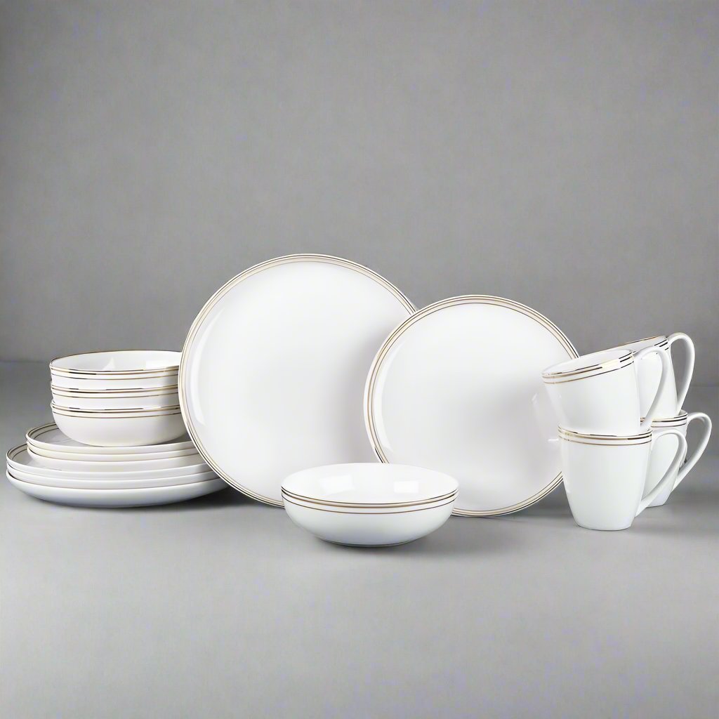 Nevaeh White Gold Bands 16 Piece Dinnerware Set, Service For 4