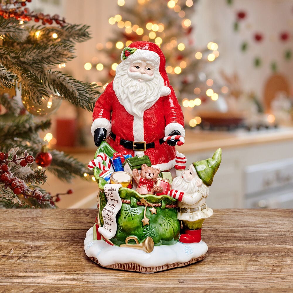 Holiday Musical Santa with Elf Figurine, 11 IN