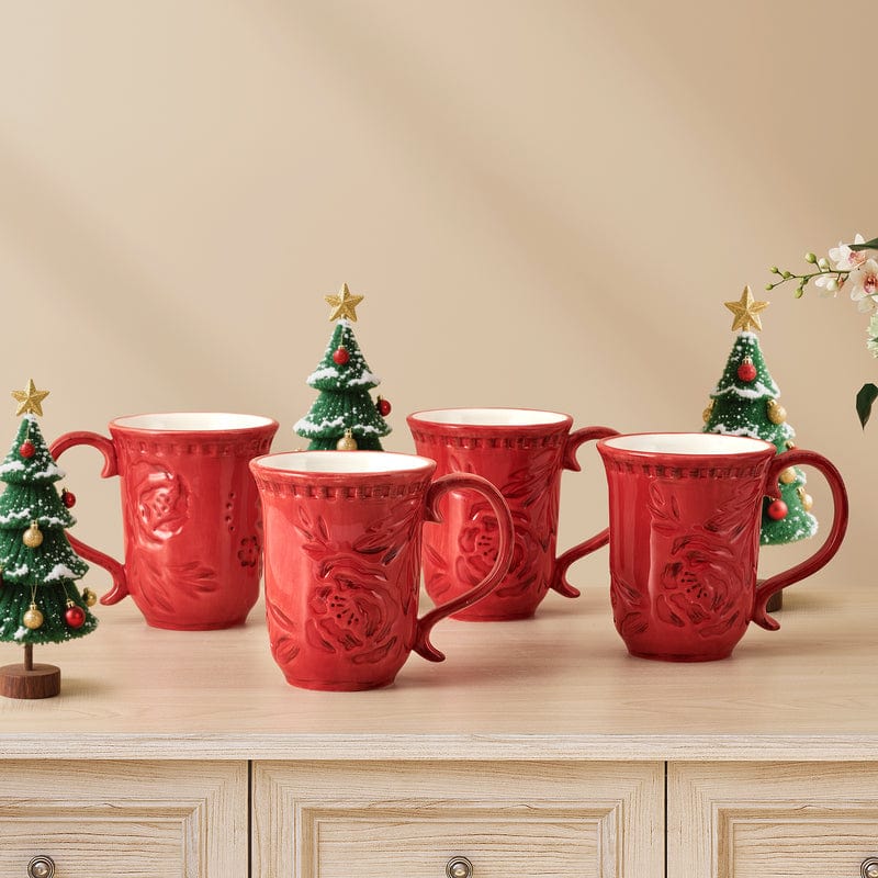 Poinsettia Holiday Set of 4 Mugs