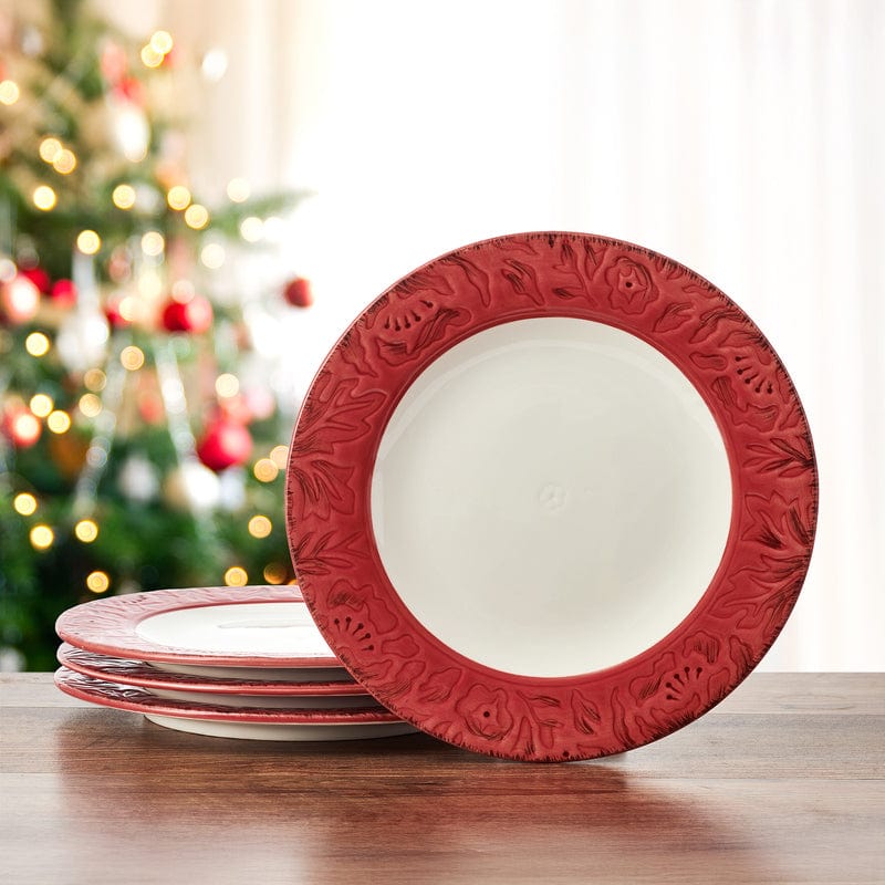Poinsettia Holiday Set of 4 Dinner Plates