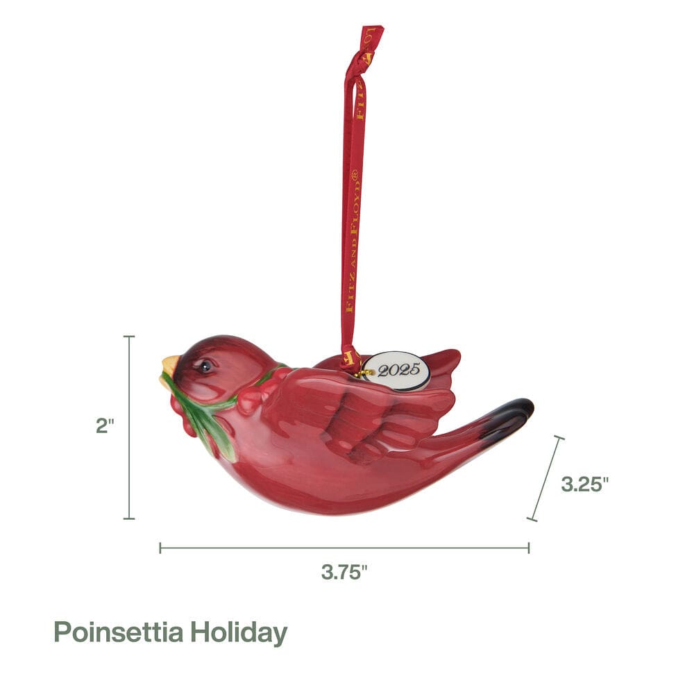Poinsettia Holiday Cardinal 2025 Ornament