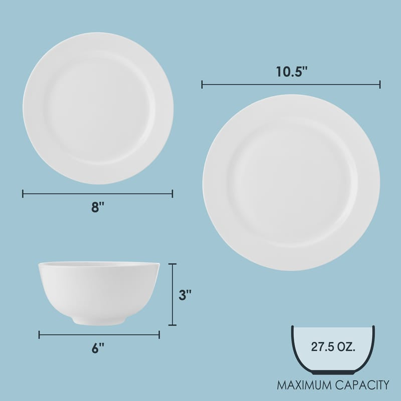 Nevaeh White Classic Rim 12 Piece Dinnerware Set, Service for 4