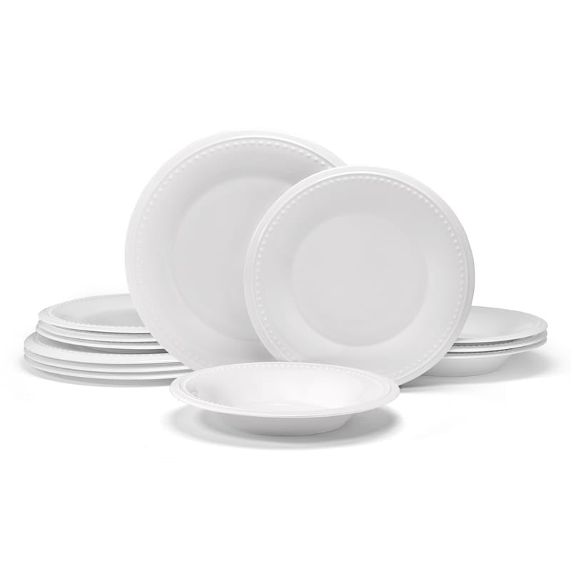 Nevaeh White Classic Bead 12 Piece Dinnerware Set, Service for 4