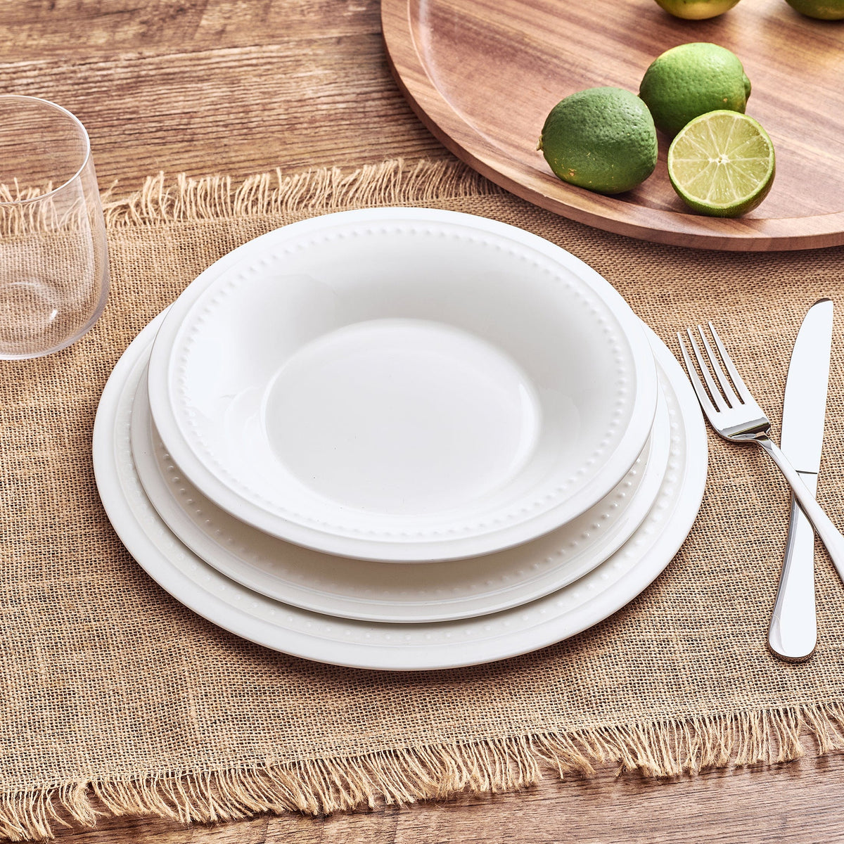 Beaded Tableware Nevaeh White Classic Bead 24 Piece Dinnerware Set, Service for 8