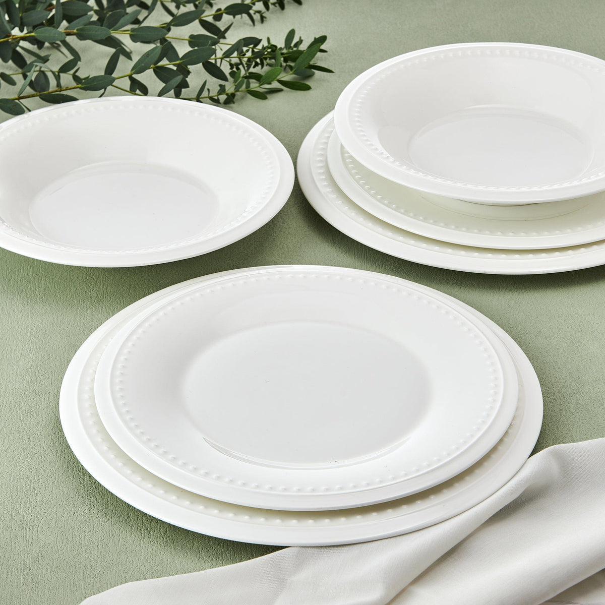 Beaded Tableware Nevaeh White Classic Bead 24 Piece Dinnerware Set, Service for 8