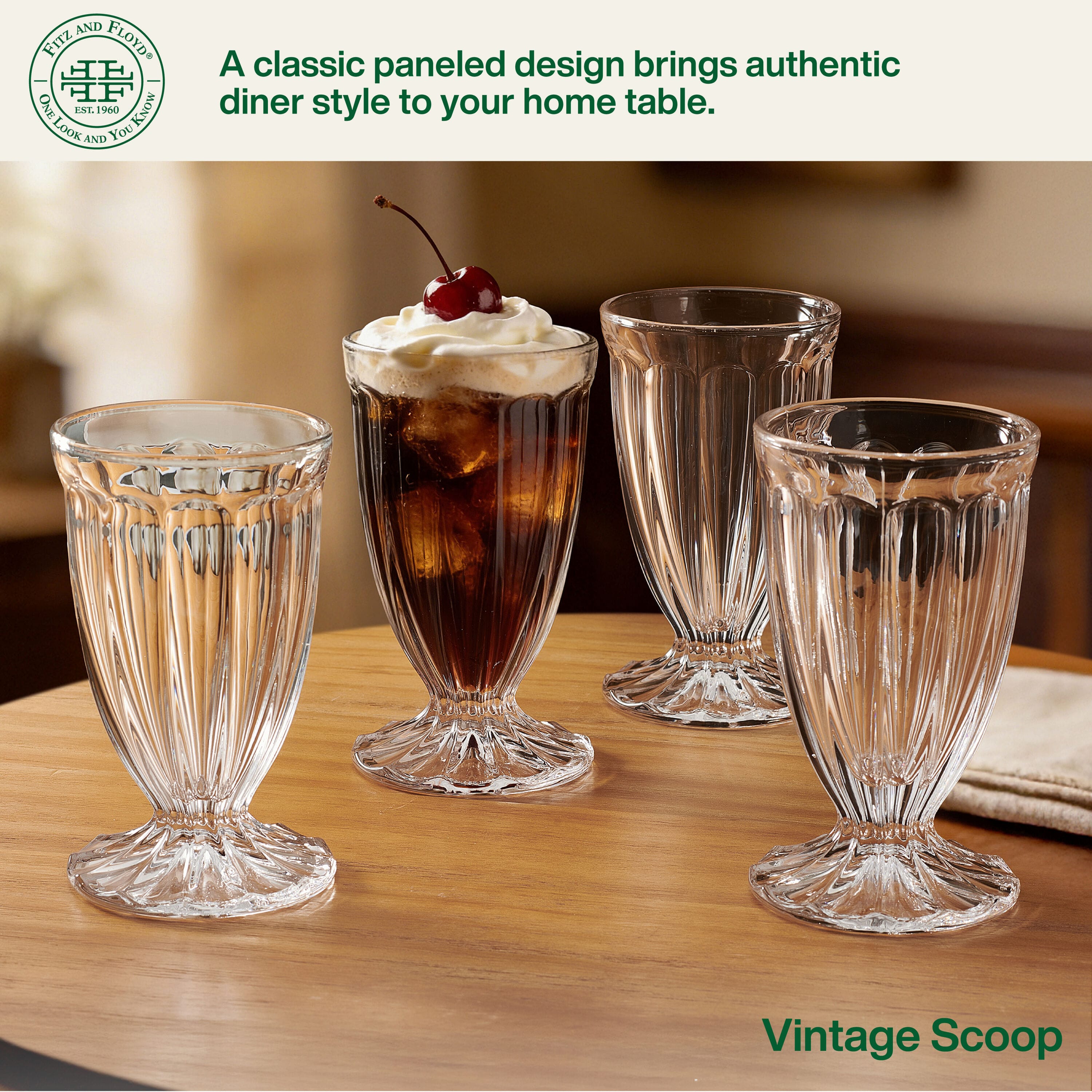 Vintage Scoop Footed Sundae Beverage Glasses Set of 4