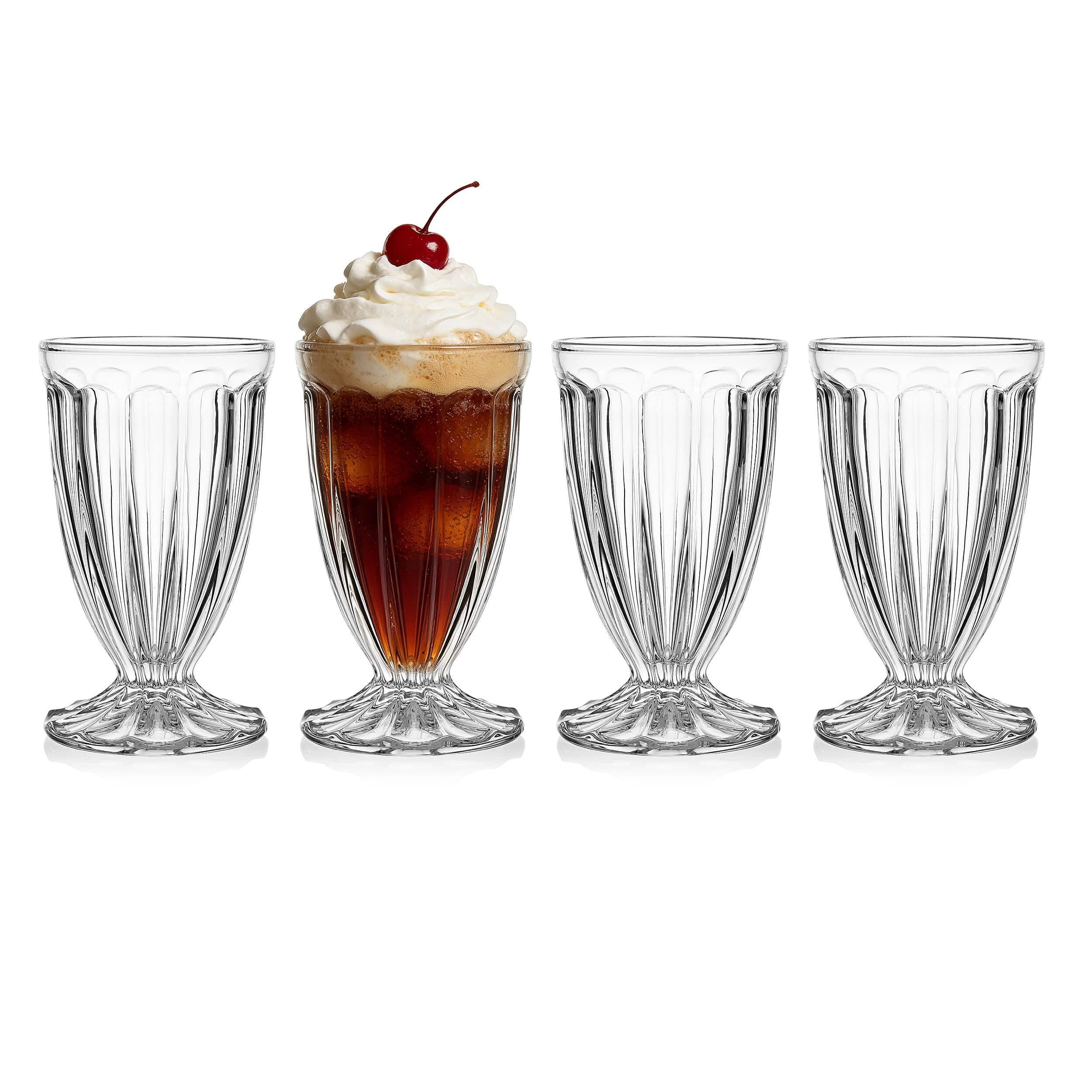 Vintage Scoop Footed Sundae Beverage Glasses Set of 4