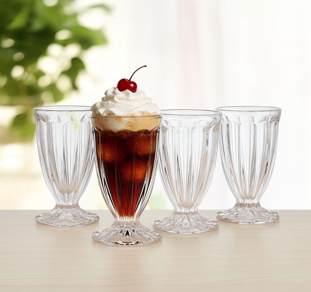 Vintage Scoop Footed Sundae Beverage Glasses Set of 4