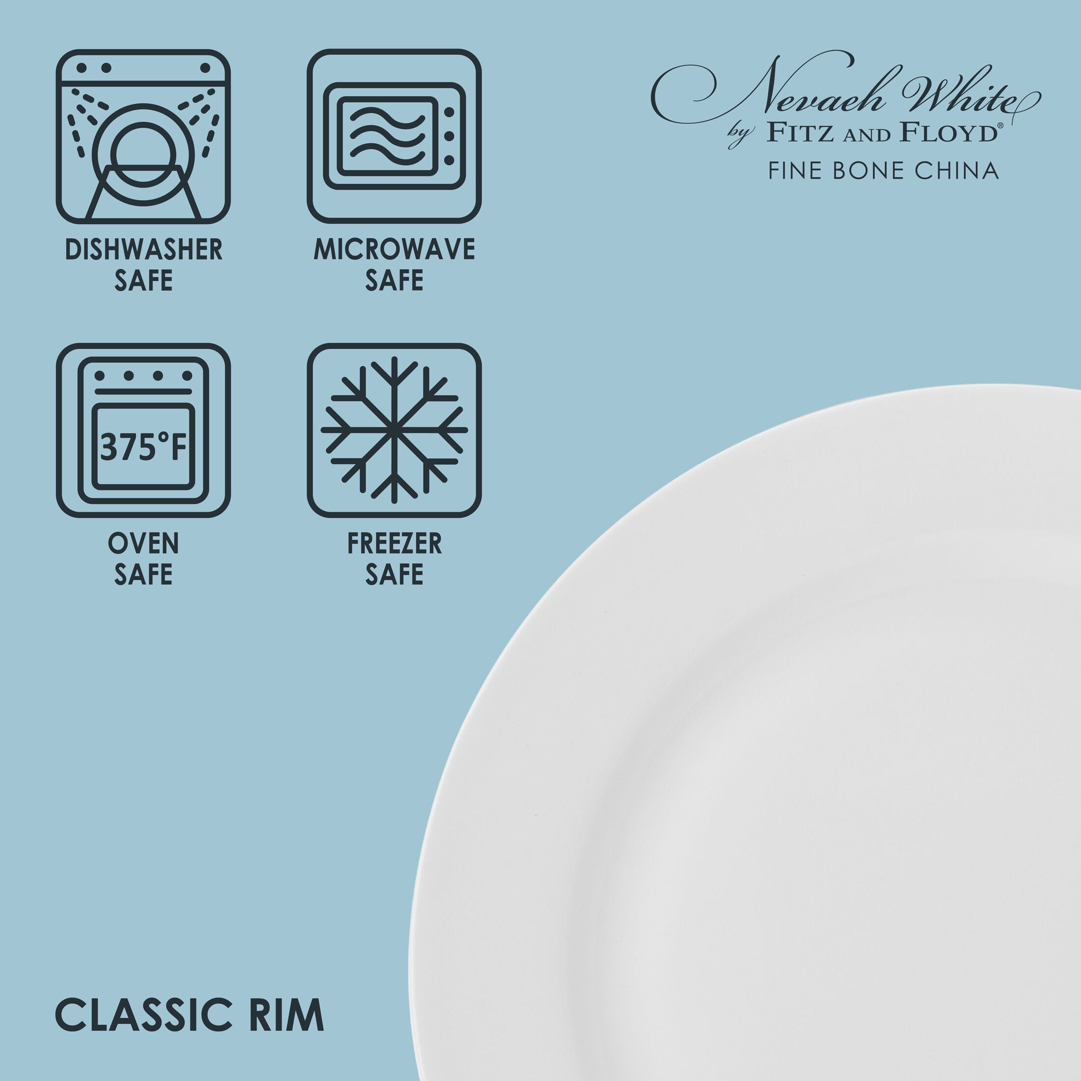 Nevaeh White Classic Rim Set of 4 Dinner Plates