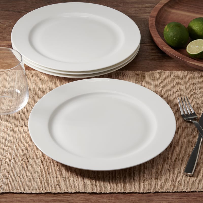 Nevaeh White Classic Rim Set of 4 Dinner Plates