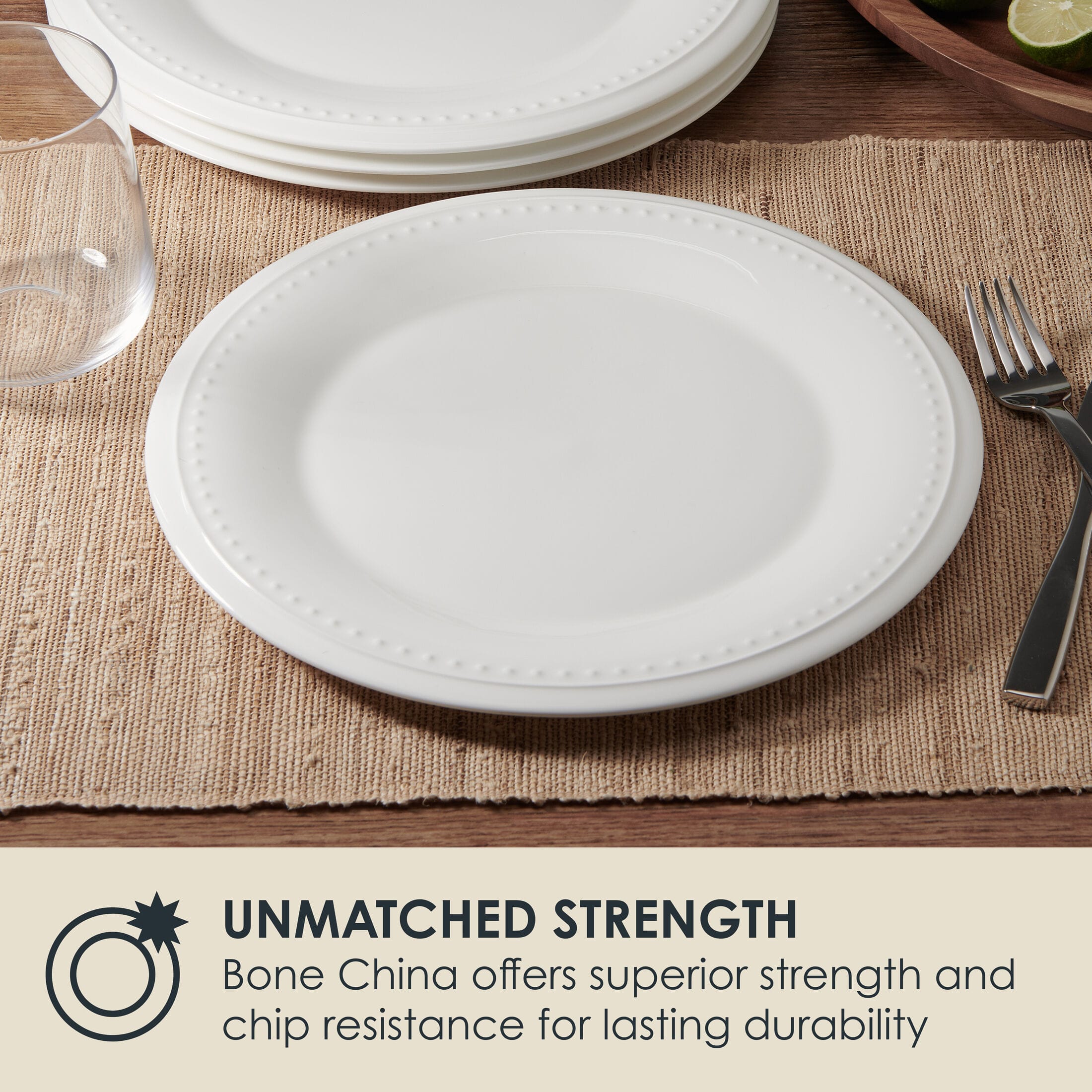 Nevaeh White Classic Bead Set of 4 Dinner Plates