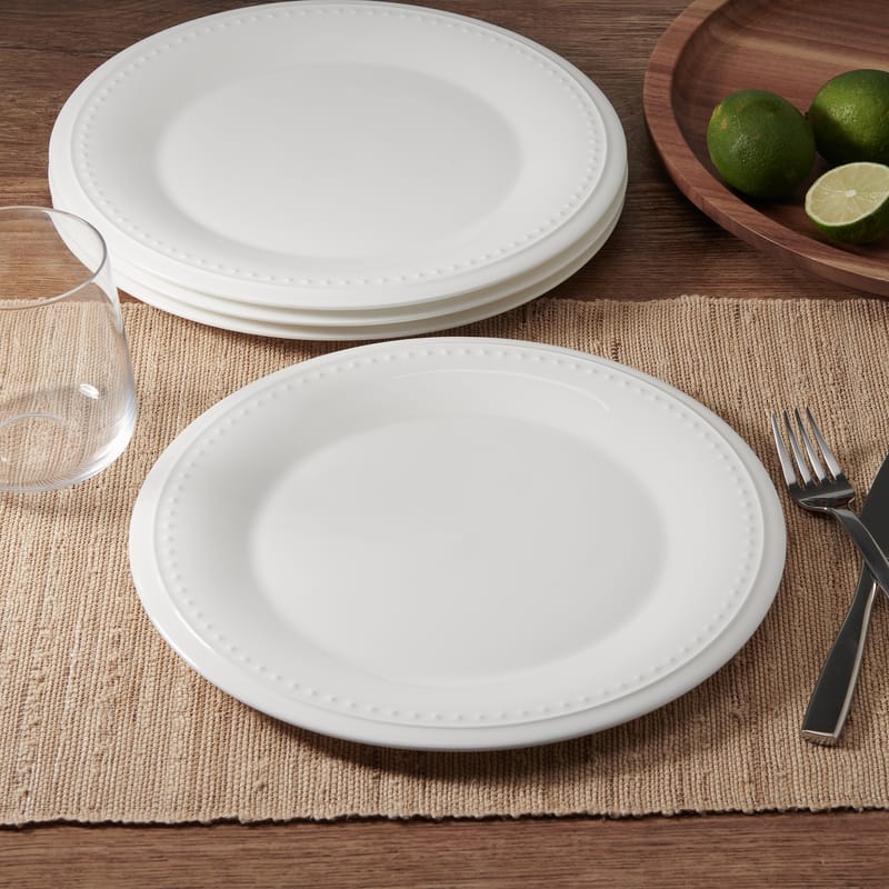 Nevaeh White Classic Bead Set of 4 Dinner Plates