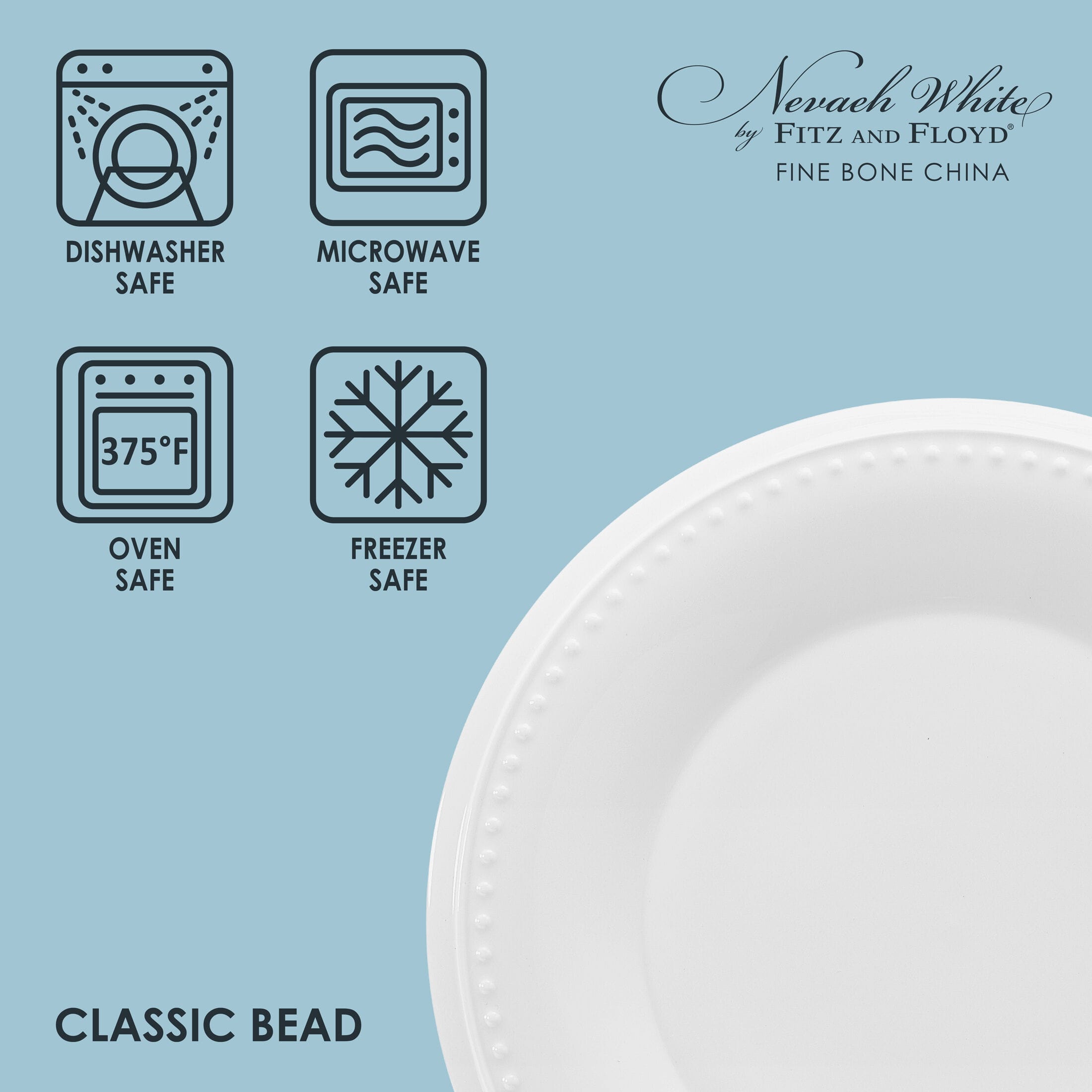 Nevaeh White Classic Bead Set of 4 Salad Plates
