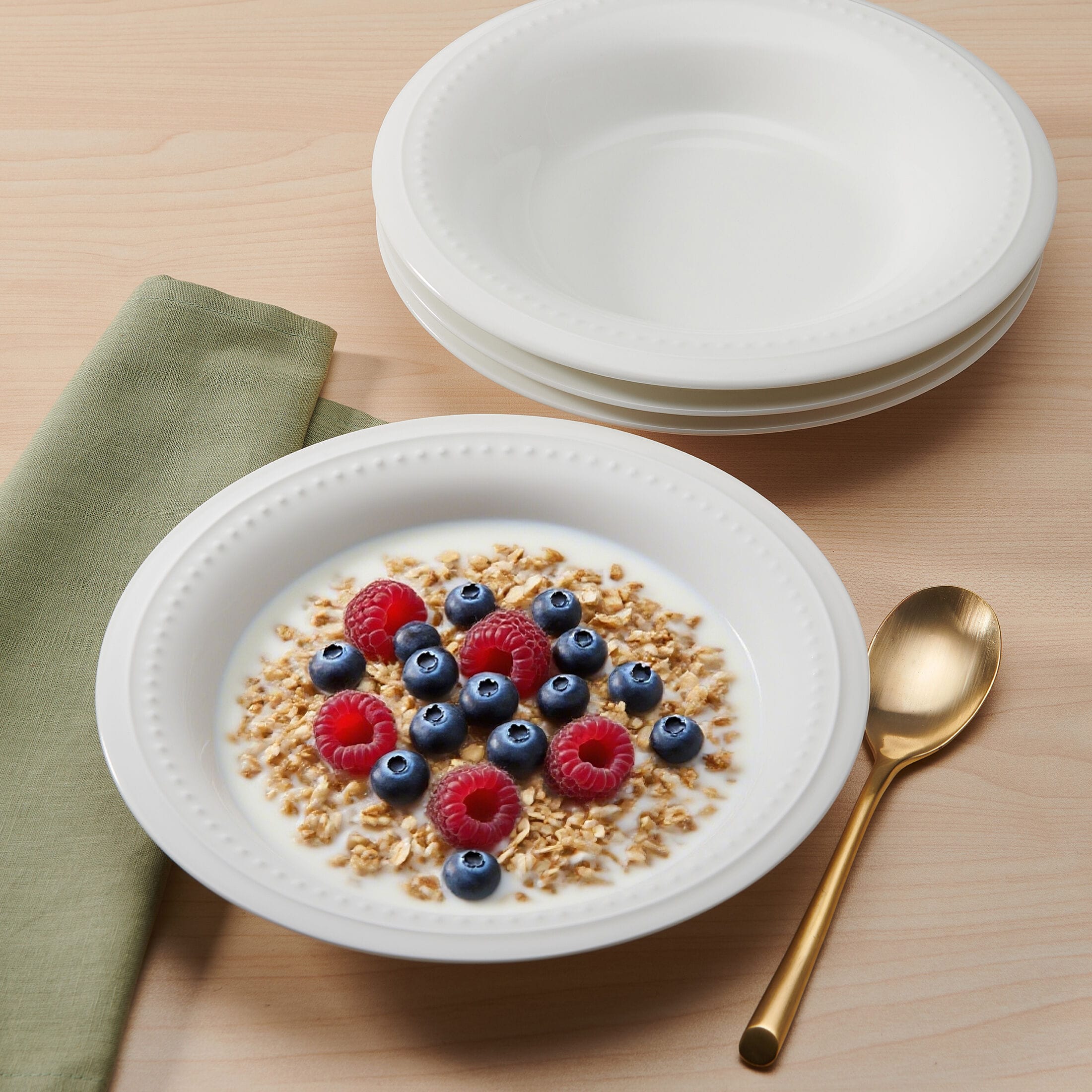Nevaeh White Classic Bead Flared Set of 4 Soup Cereal Bowls